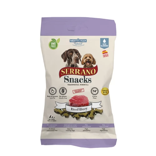 Serrano Snacks Kutyáknak Marhahússal Hipoallergén 100 g, gluténmentes szuper prémium jutalomfalatok
