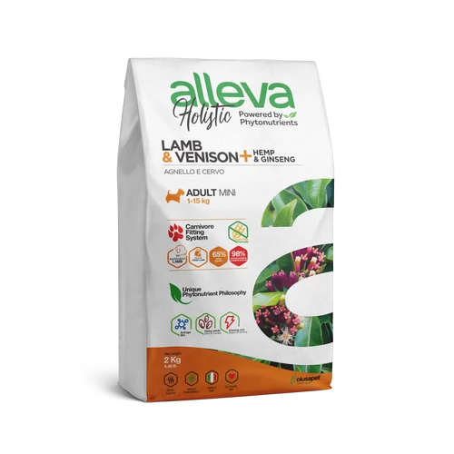 Alleva Holistic - Bárányhúst, vadhúst, kendert és ginzenget tartalmazó táp - Kistestű felnőtt kutyáknak - 2kg