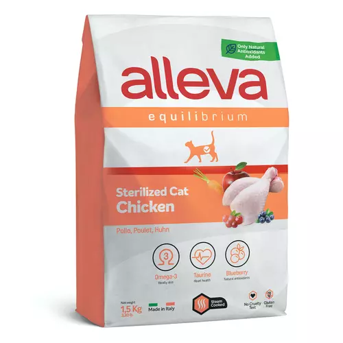Alleva Equilibrium Steril Felnőtt Macskáknak Csirke 1,5 kg, gluténmentes