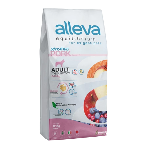 Alleva Equilibrium - Sertéshúst tartalmazó táp érzékeny kutyák részére - Közepes és nagytestű felnőtt kutyáknak - 12kg