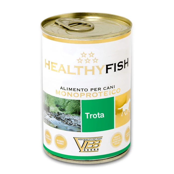 HEALTHY FISH PISZTRÁNG 97% monoproteines paté, felnőtt kutyáknak, 400 g konzerv