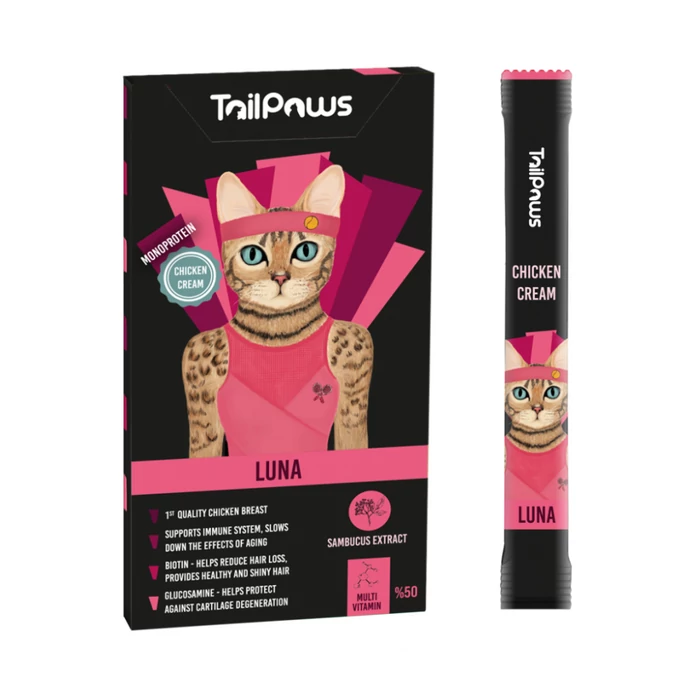 Tail & Paws Luna Multi-vitamin Csirke-Ízű Krém 50% hús és bodza 5x15g