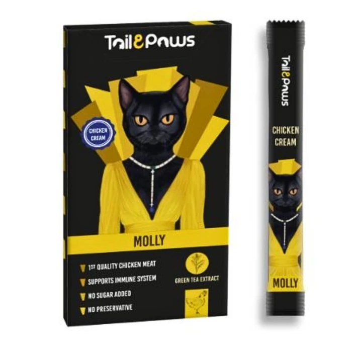 Tail & Paws Molly Csirke - Ízű Krém 50% hús és zöldtea kivonat 5x15g