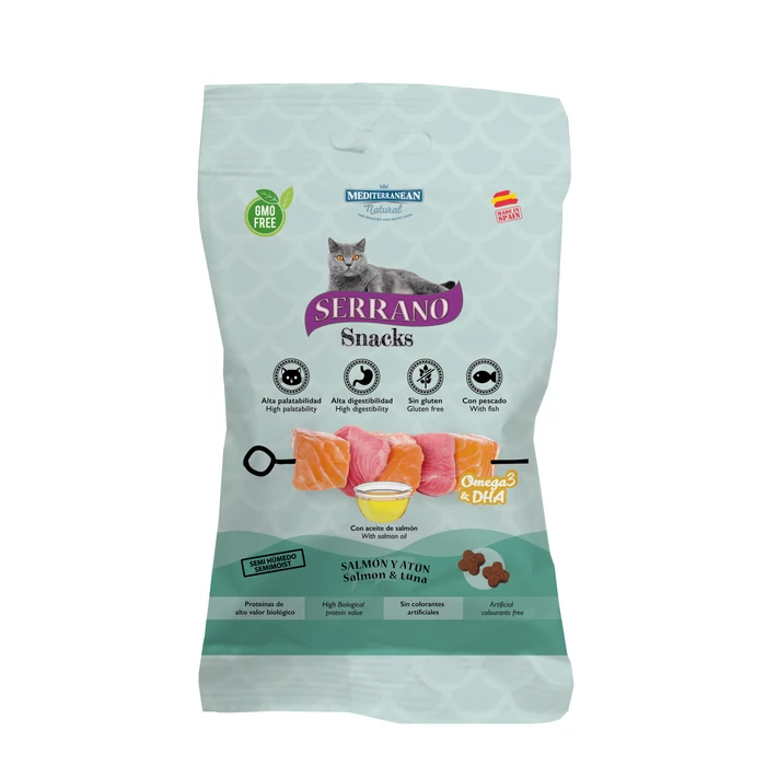 Serrano Snacks Macskáknak Omega 3 + DHA Szőr és Bőr Támogatására Lazaccal  50 g