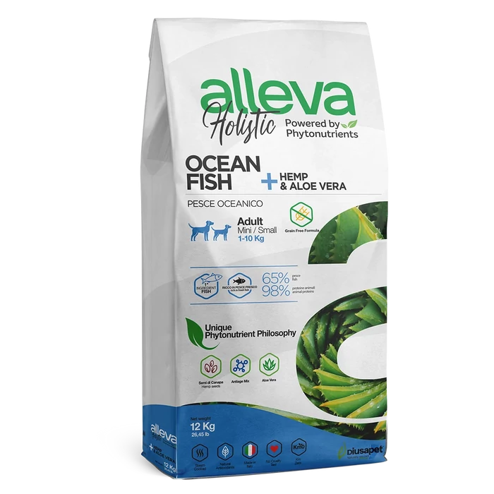 Alleva Holistic Felnőtt Kutya Mini Tengeri hal + Kender &amp; Aloe Vera 12 kg