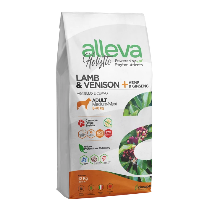Alleva Holistic Felnőtt Kutya Mini Bárány &amp; Vadhús + Cannabis Sativa &amp; Ginzeng 12 kg