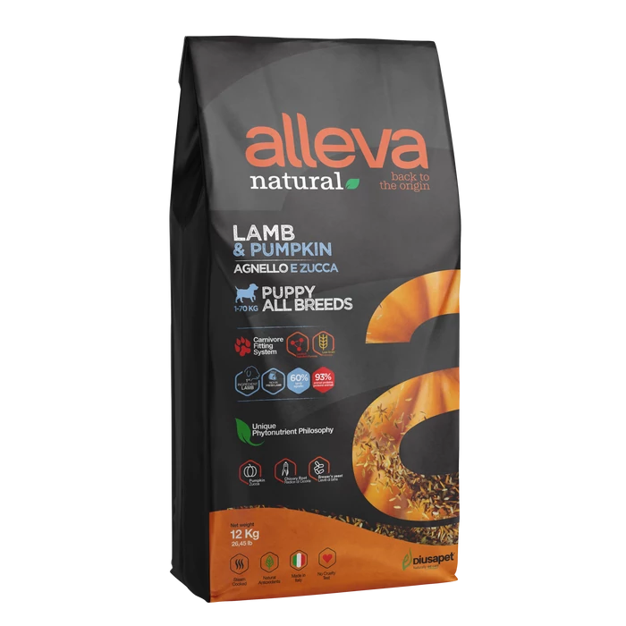 Alleva Natural Kölyökkutyáknak Bárány & Sütötők 12 kg, gluténmentes