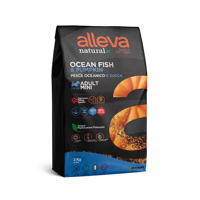 Alleva Natural - Halat és sütőtököt tartalmazó táp - Kistestű felnőtt kutyáknak - 2kg
