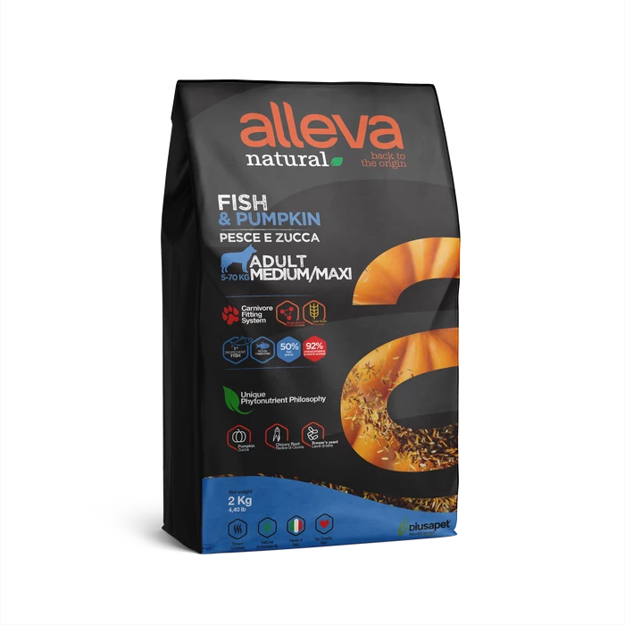 Alleva Natural - Halat és sütőtököt tartalmazó táp - Közepes és nagytestű felnőtt kutyáknak - 2kg