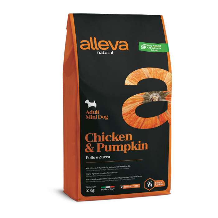 Alleva Natural - Csirkehúst és sütőtököt tartalmazó táp - Kistestű felnőtt kutyáknak - 2kg