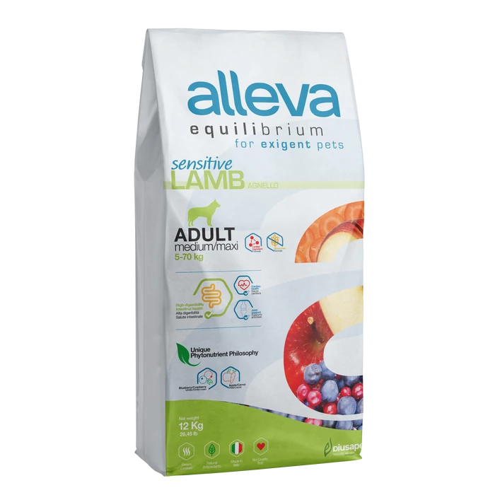 Alleva Equilibrium - Bárányhúst és tengeri halat tartalmazó táp érzékeny kutyák részére - Közepes és nagytestű felnőtt kutyáknak - 12kg