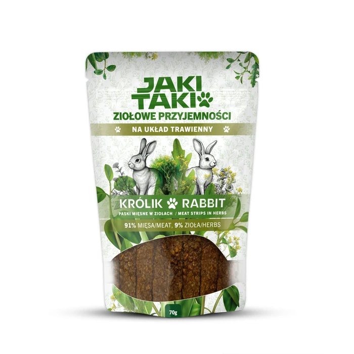 Jaki Taki Herbal Delights Nyúlcsíkok Fűszernövényekkel -Az egészséges emésztőrendszerért kutyáknak