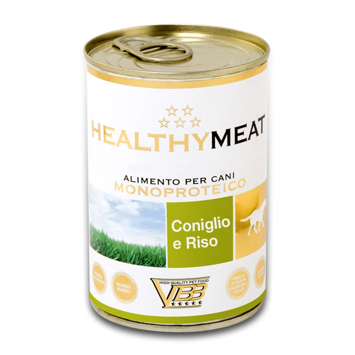 HEALTHY MEAT NYÚL 95% monoproteines paté, rizzsel, felnőtt kutyáknak, 400 g konzerv