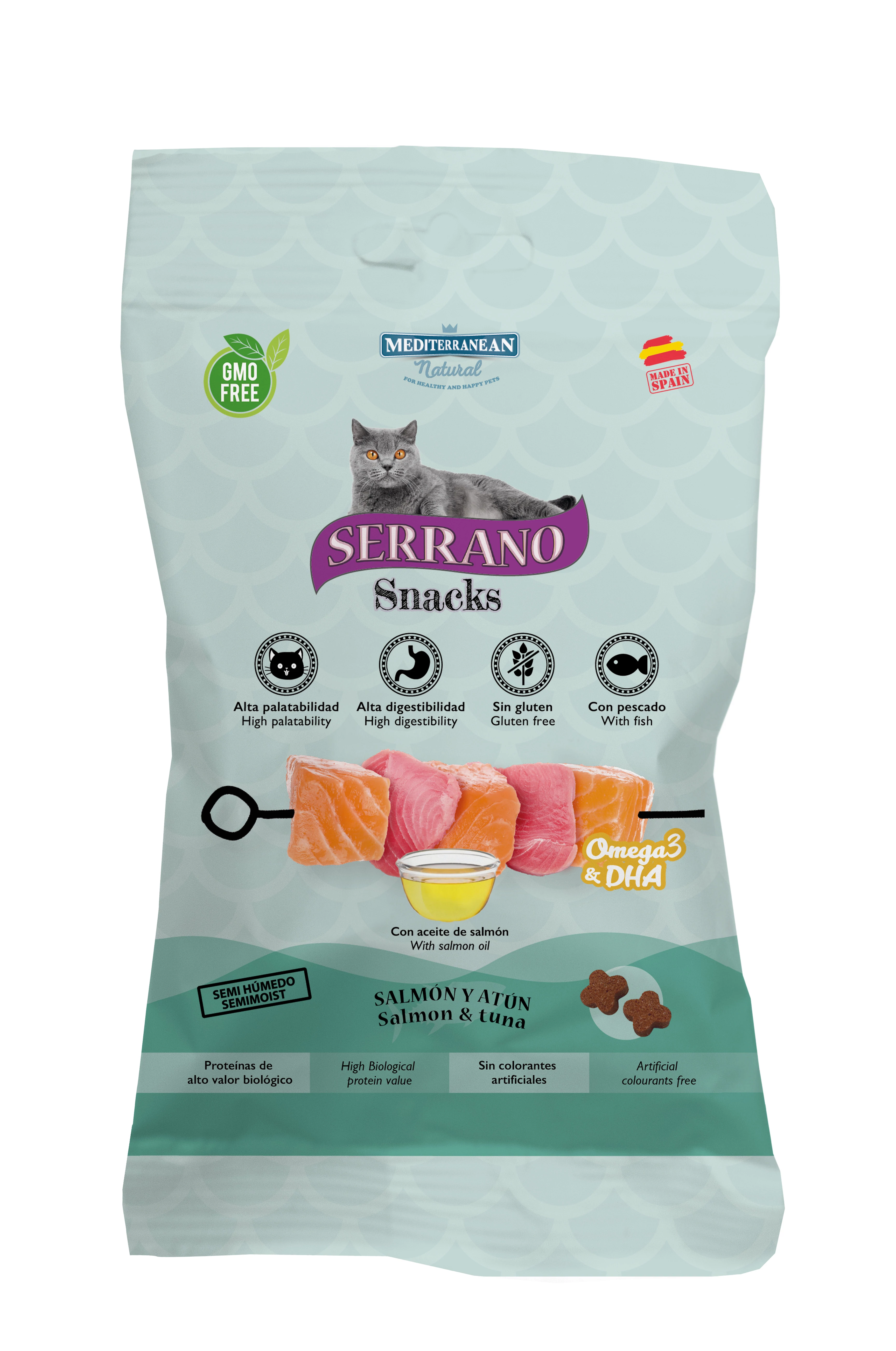 Serrano Snacks Macskáknak Omega 3 + DHA Szőr és Bőr Támogatására Lazaccal  50 g