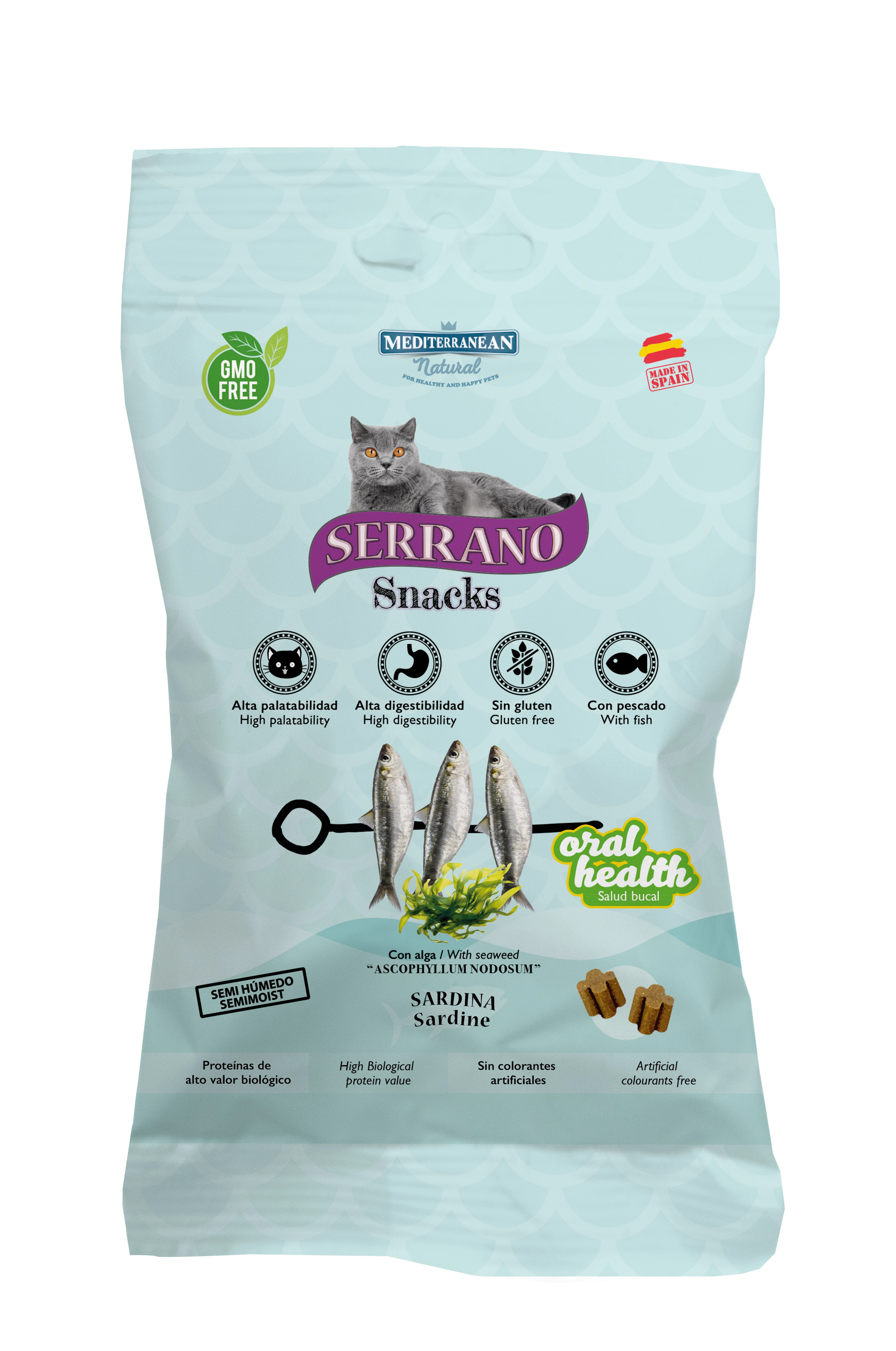 Serrano Snacks Macskáknak Oral Care Mindennapos Szájhigiénia Támogatására Szardíniával 50 g