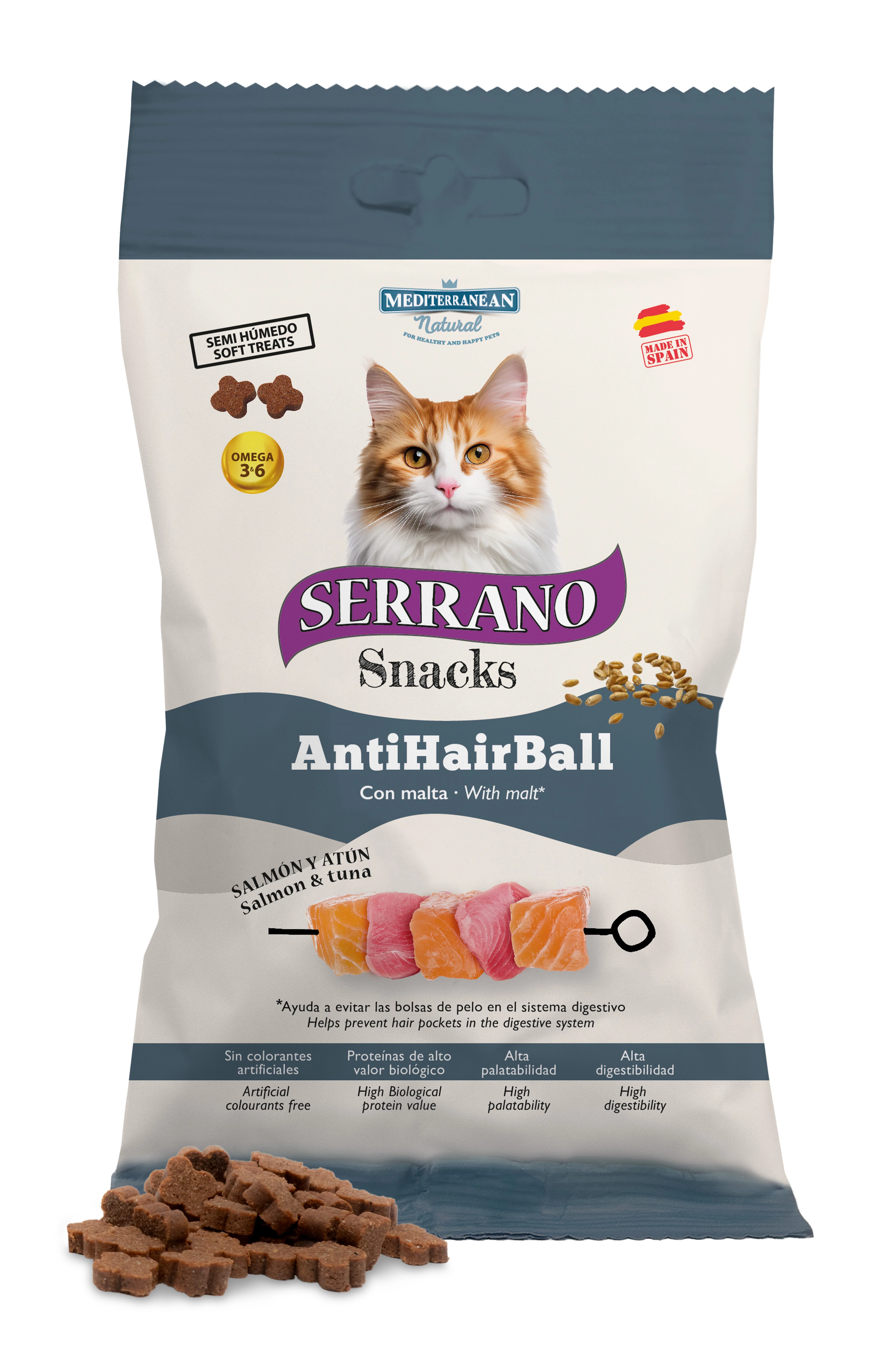 Serrano Snacks Macskáknak Anti Hairball Szőrlabda Ellen  Lazaccal és Tonhallal 50 g