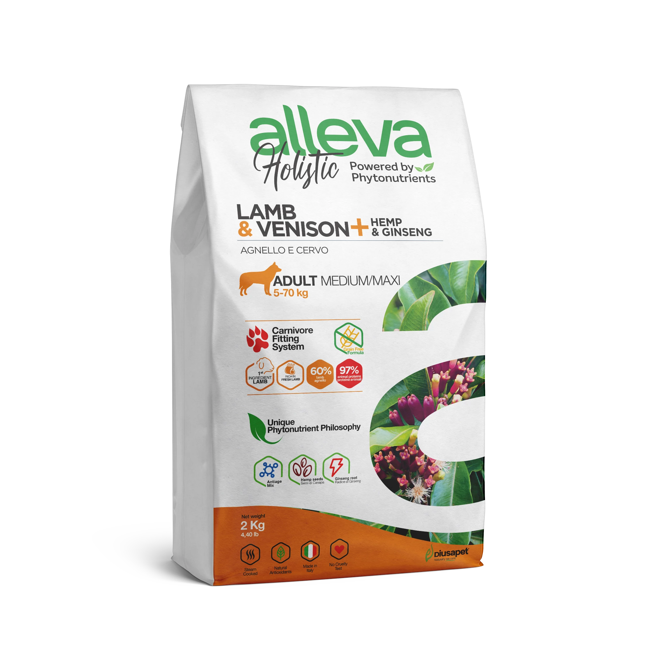 LEGALACSONYABB ÁR Alleva Holistic Medium / Maxi Felnőtt Kutyáknak Bárány & Vadhús + Cannabis Sativa & Ginzeng 2 kg, gabonamentes