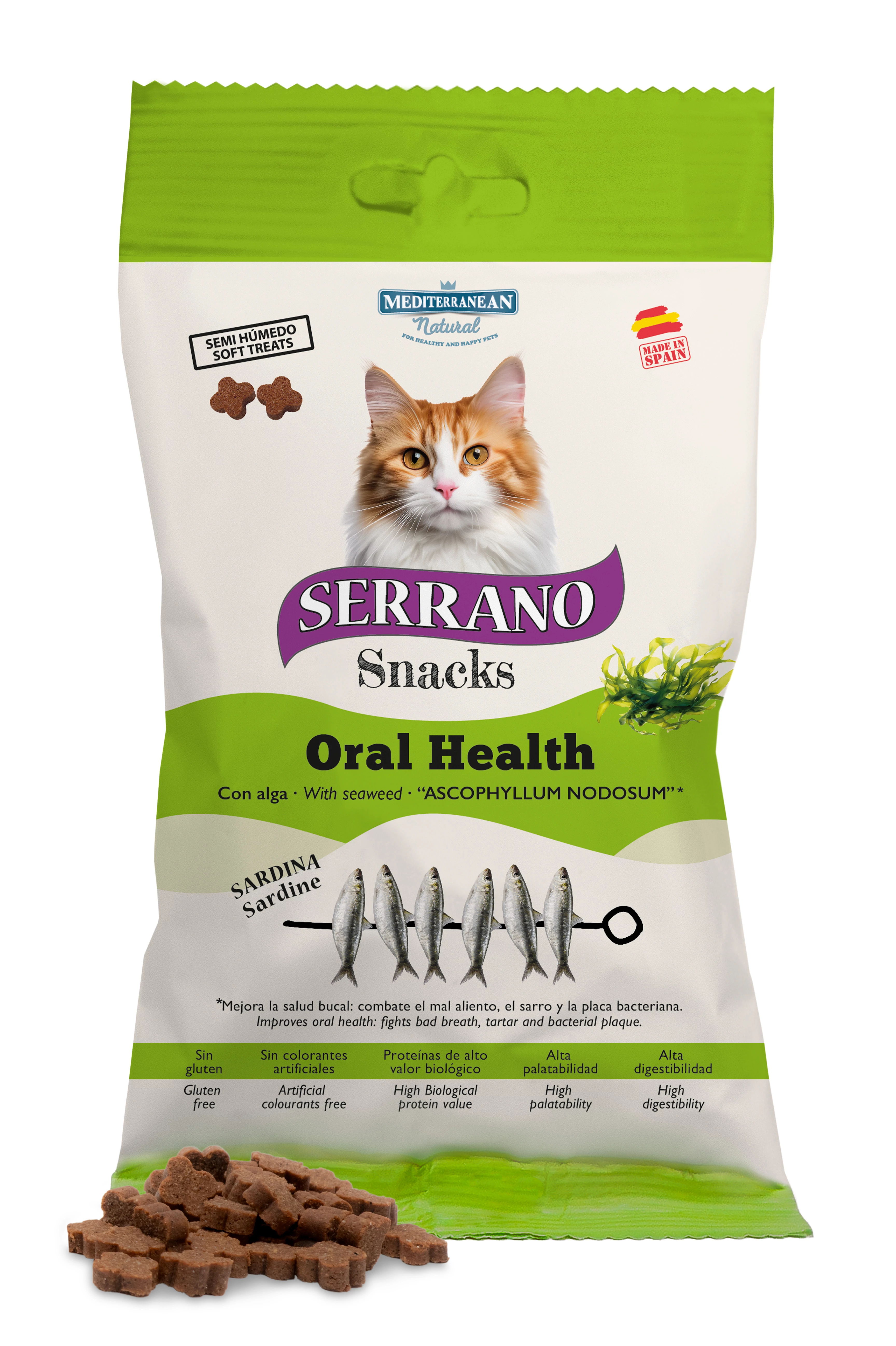 Serrano Snacks Macskáknak Oral Care Mindennapos Szájhigiénia Támogatására Szardíniával 50 g