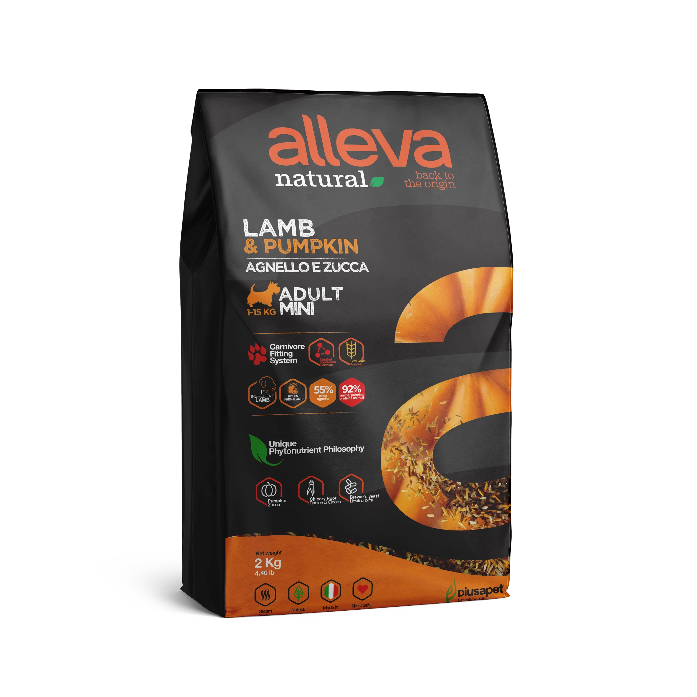 Alleva Natural Mini Felnőtt Kutyáknak Bárány & Sütőtök 2 kg, gluténmentes