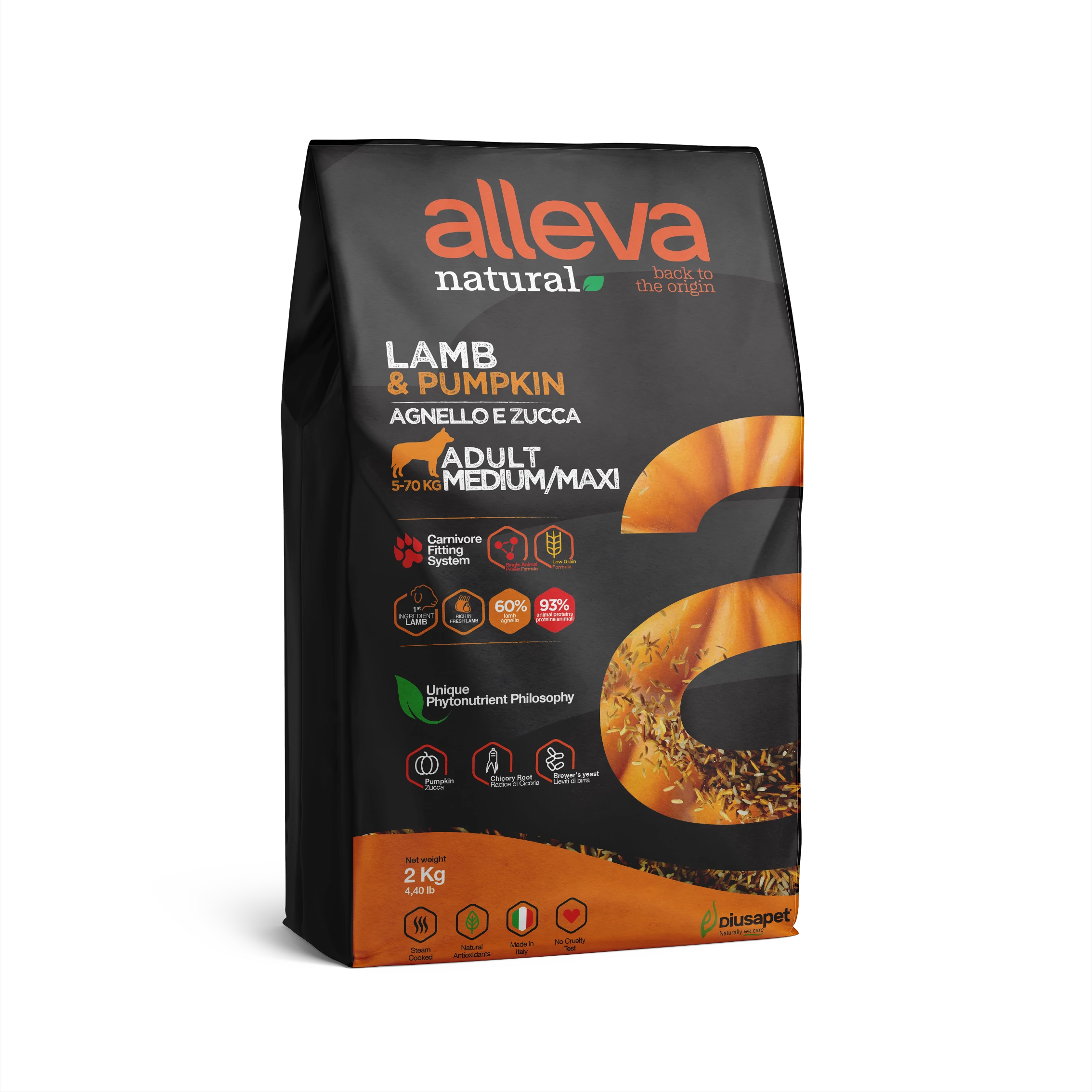 Alleva Natural Medium / Maxi Felnőtt Kutyáknak Bárány & Sütőtök 2 kg, gluténmentes