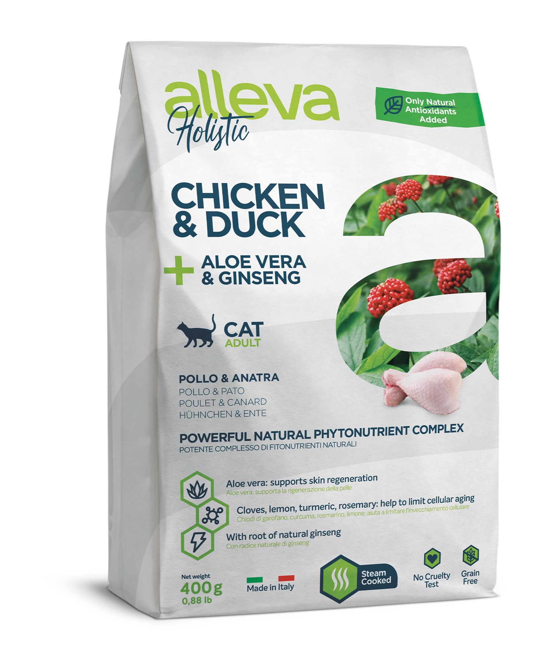  1+1 AKCIÓ - HELYEZZ 2 DB TERMÉKET A KOSÁRBA! Alleva Holistic Felnőtt Macskáknak Csirke & Kacsa + Aloe Vera & Ginzeng 400 g, gabonamentes