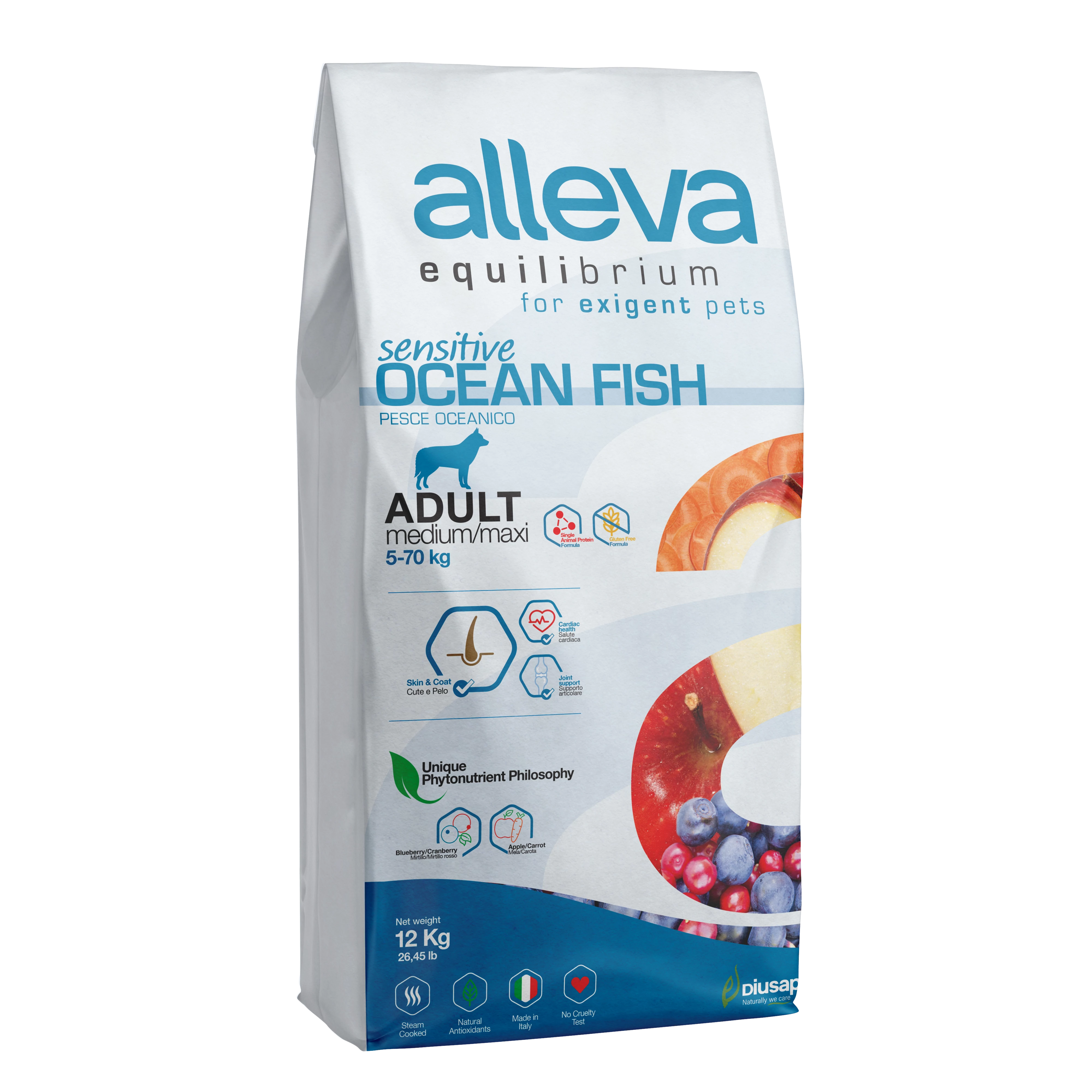 Alleva Equilibrium Medium / Maxi Érzékeny Felnőtt Kutyáknak Tengeri hal 12kg, gluténmentes
